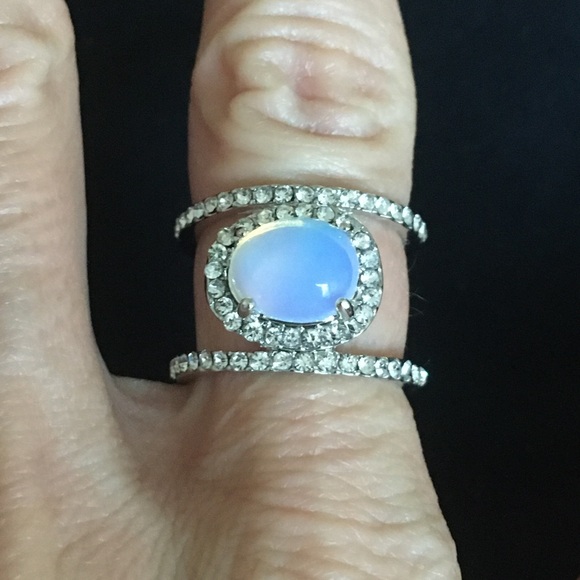 Light Blue Stone and White Rhinestone Fashion Jewelry Ring 7 - Picture 2 of 7